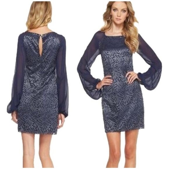 Lilly Pulitzer Dresses & Skirts - $268 Lilly Pulitzer 2 Carleigh Tunic Dress Bamboo Geo Lace Navy Metallic Silver
